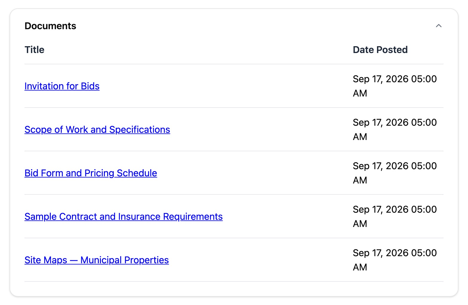 The invitation for bids and its four exhibits, pulled off the agency's own document center and listed on the solicitation
